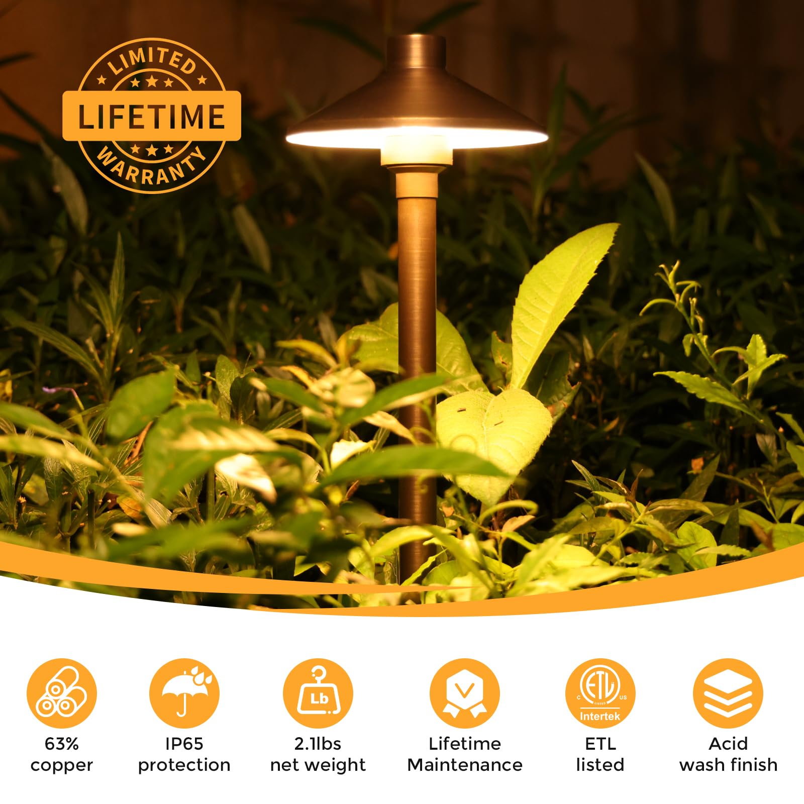 Gardencoin solid brass path light tall-stake keeps fixture upright in weather