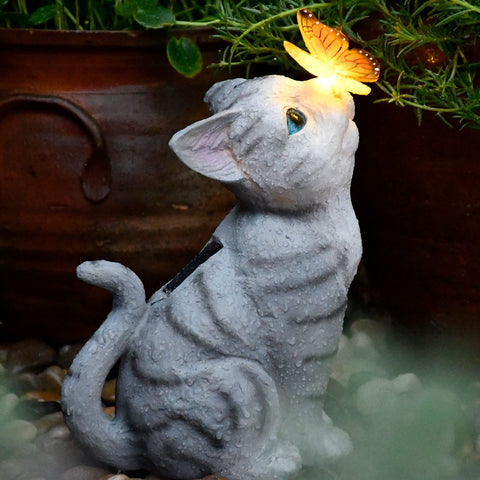 Gardenfans easy-on solar cat decor activates automatically at sundown
