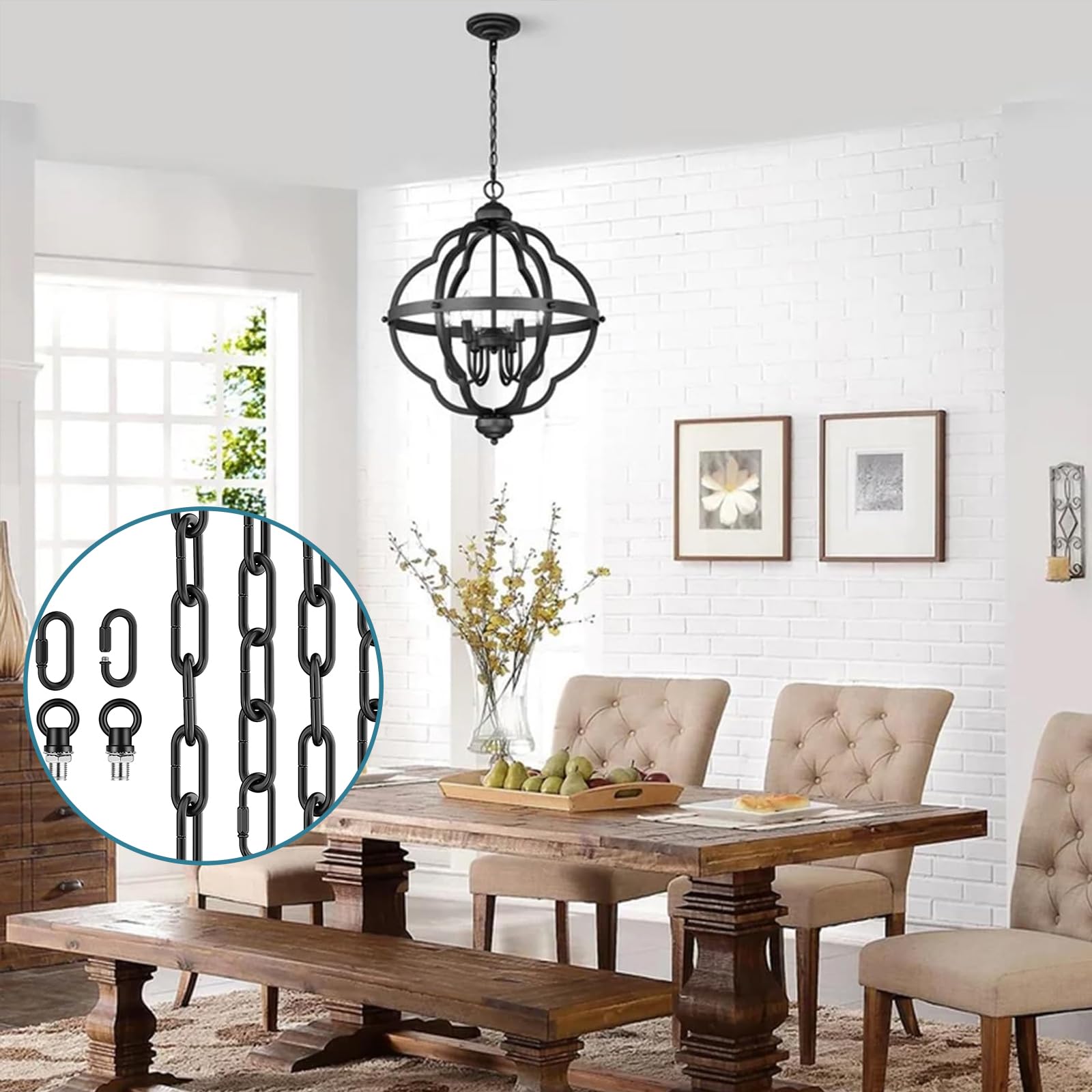 Garini adjustable length installation shows customizable hanging height