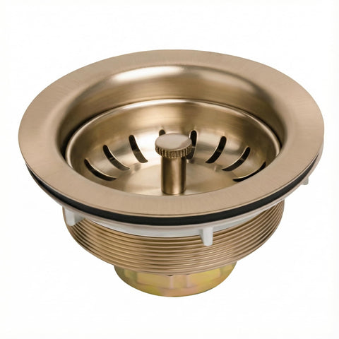 Garmaing champagne bronze kitchen sink drain with brushed finish enhances a premium kitchen look.