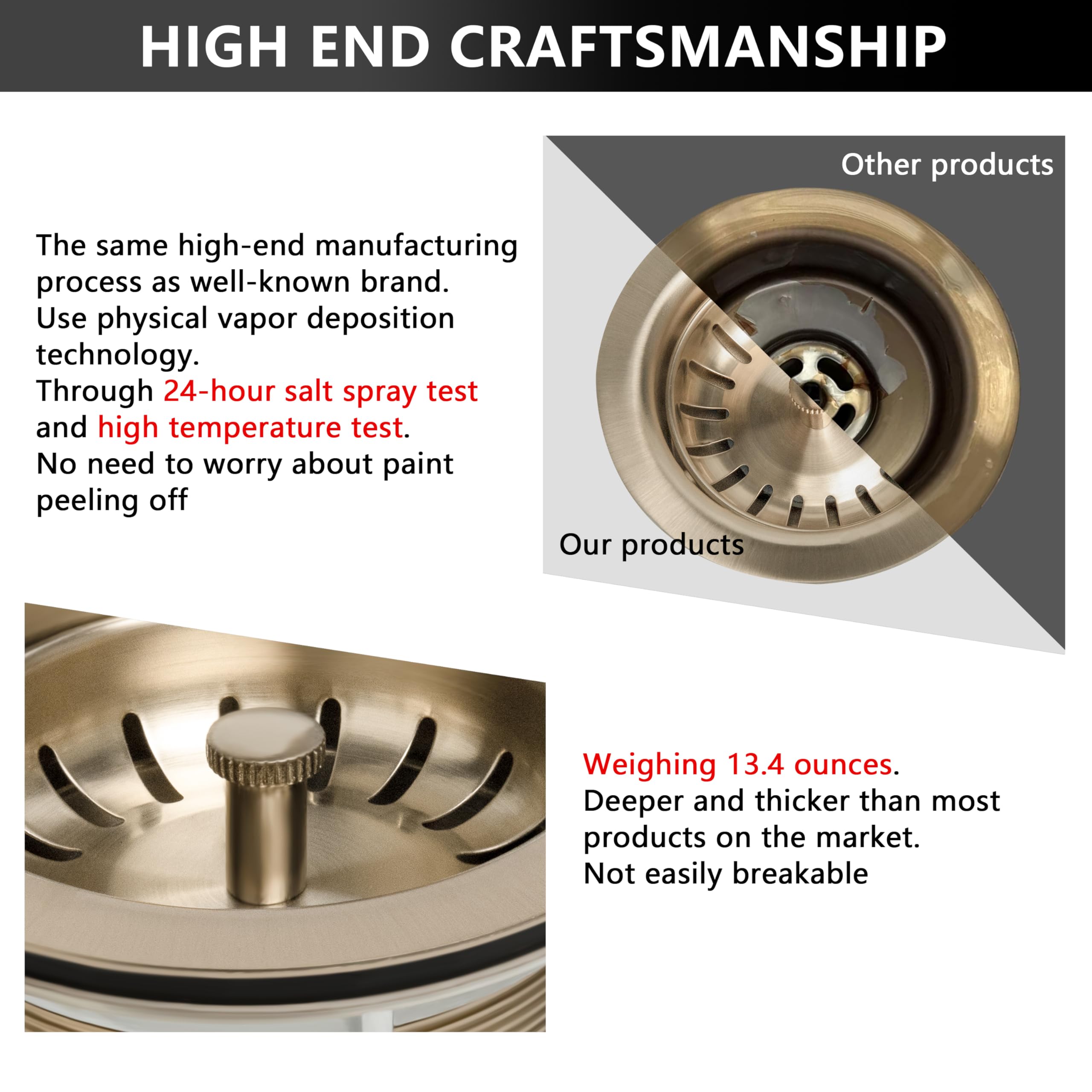 Garmaing deep-design drain for efficient waste capture and easy cleaning.