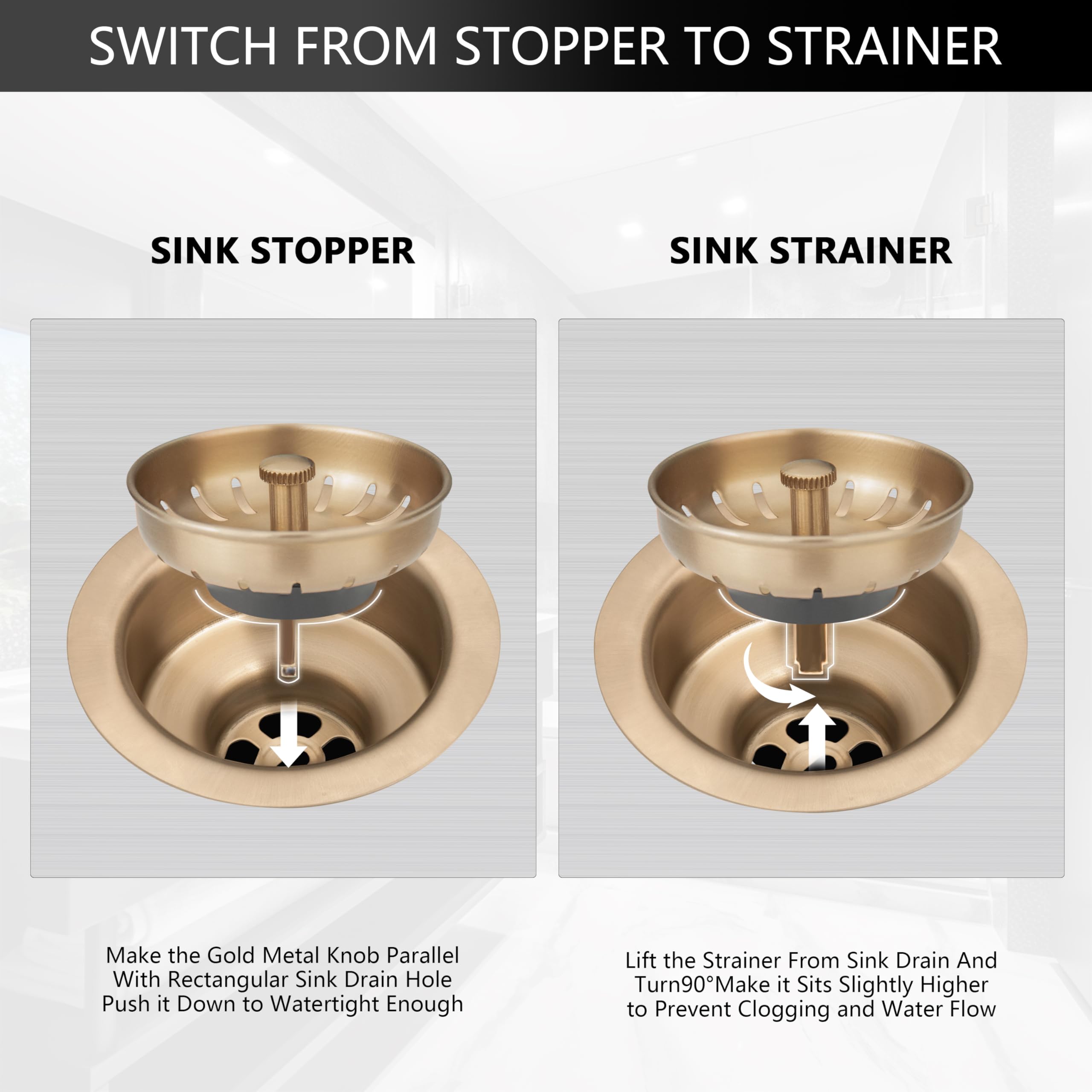Garmaing champagne bronze ring blends with a modern kitchen aesthetic.