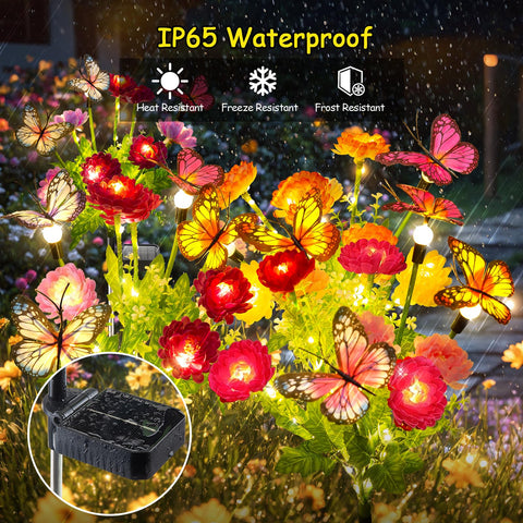 Garpar blooming flowers with LEDs illuminate a walkway