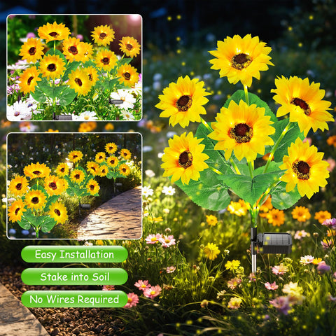 Garpar 72 LEDs illuminate the sunflower petals for bright evenings.
