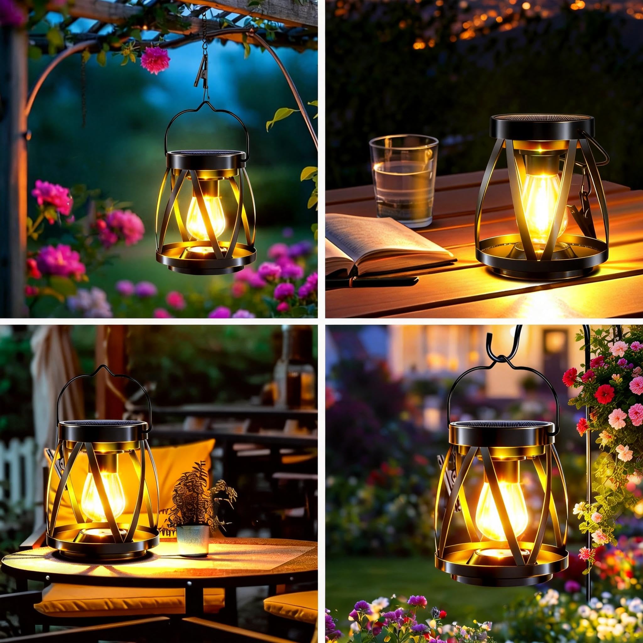 Garpar metal lantern by dusk showing decorative cut-outs and warm glow