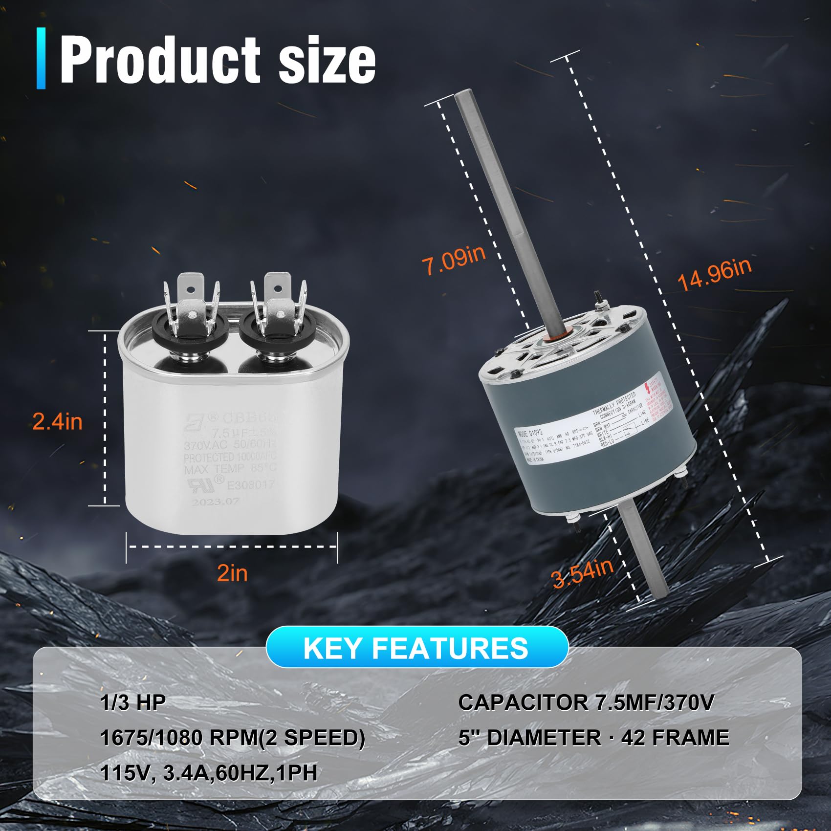 Garsoo RV AC fan motor capacitor included for reliable start and operation.