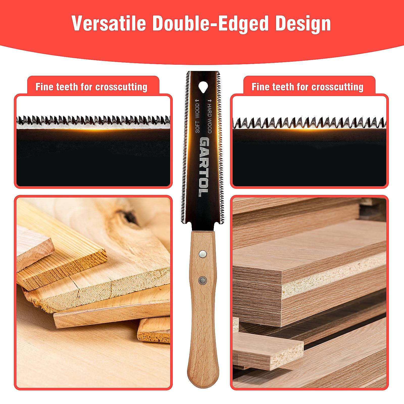GARTOL wooden handle provides ergonomic, anti-slip grip