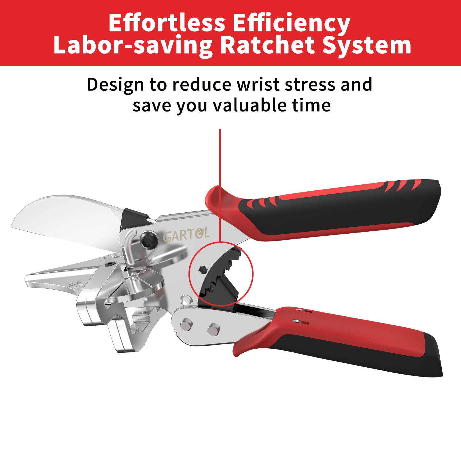 GARTOL Patchet Miter Shears with 7-angle lock for repeatable fits.