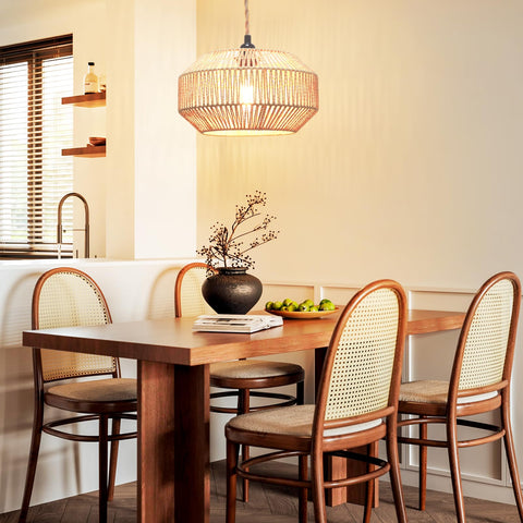 Garvot entryway hanging light adds texture and charm.