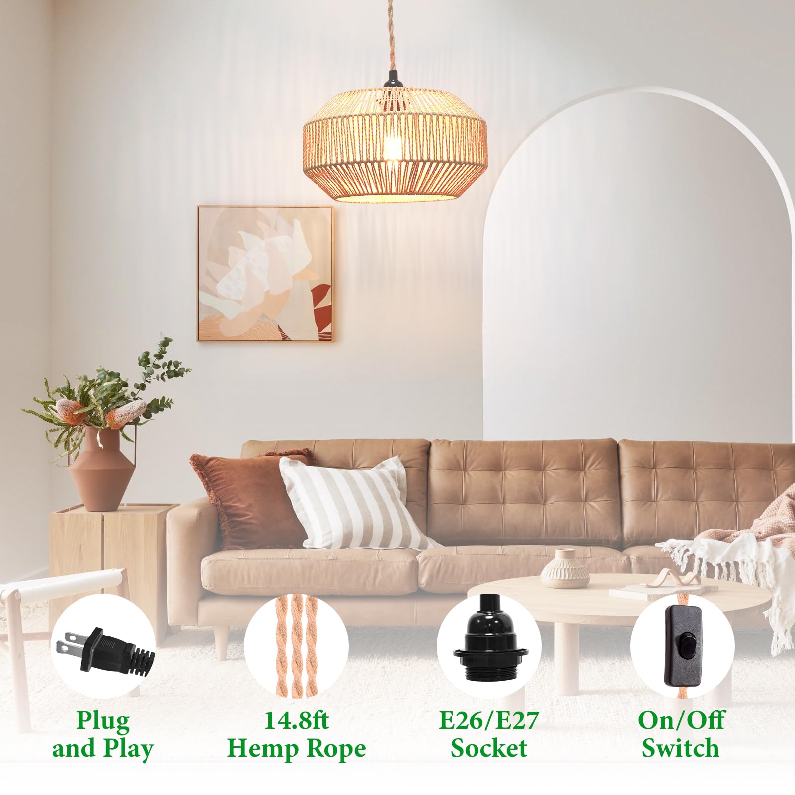 Garvot pendant light with E26 base compatible with LED or incandescent bulbs.