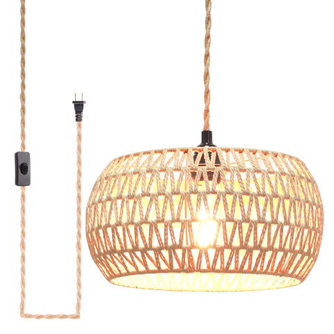 Garvot plug in pendant light with rattan shade for warm living room ambience