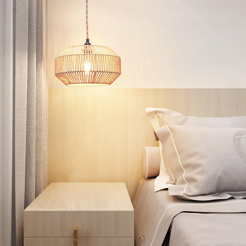 Garvot rattan pendant light with adjustable height for flexible lighting.