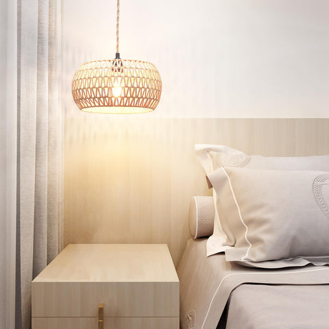Garvot soft diffused light from rattan shade in cozy setting