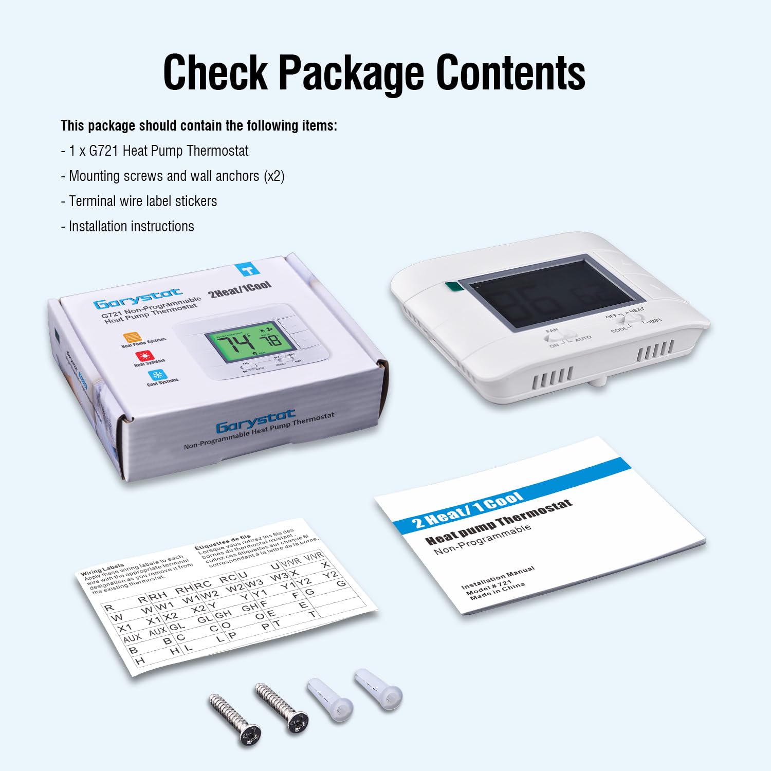 Garystat thermostat includes 3-minute compressor delay protection