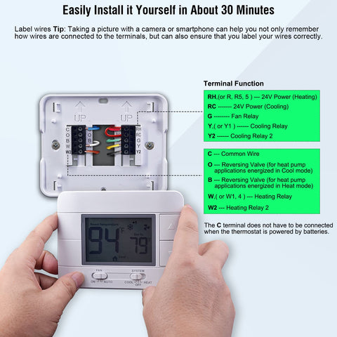 Garystat thermostat includes compressor delay protection for equipment safety.