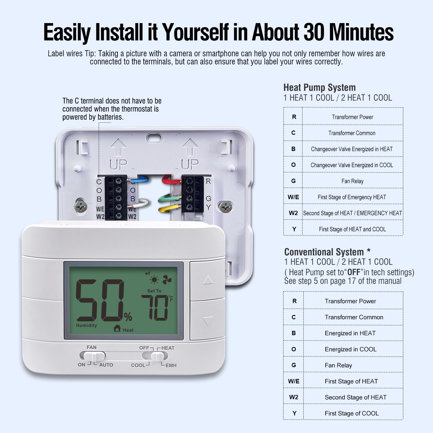 Garystat thermostat installation requires no C-wire for simplicity