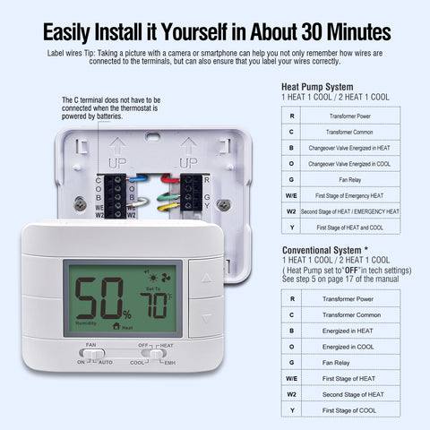 Garystat thermostat installation requires no C-wire for simplicity
