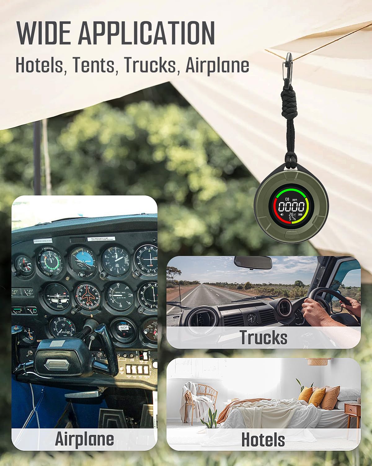 GasDoc DS-100 with Type-C cable and lanyard for travel safety