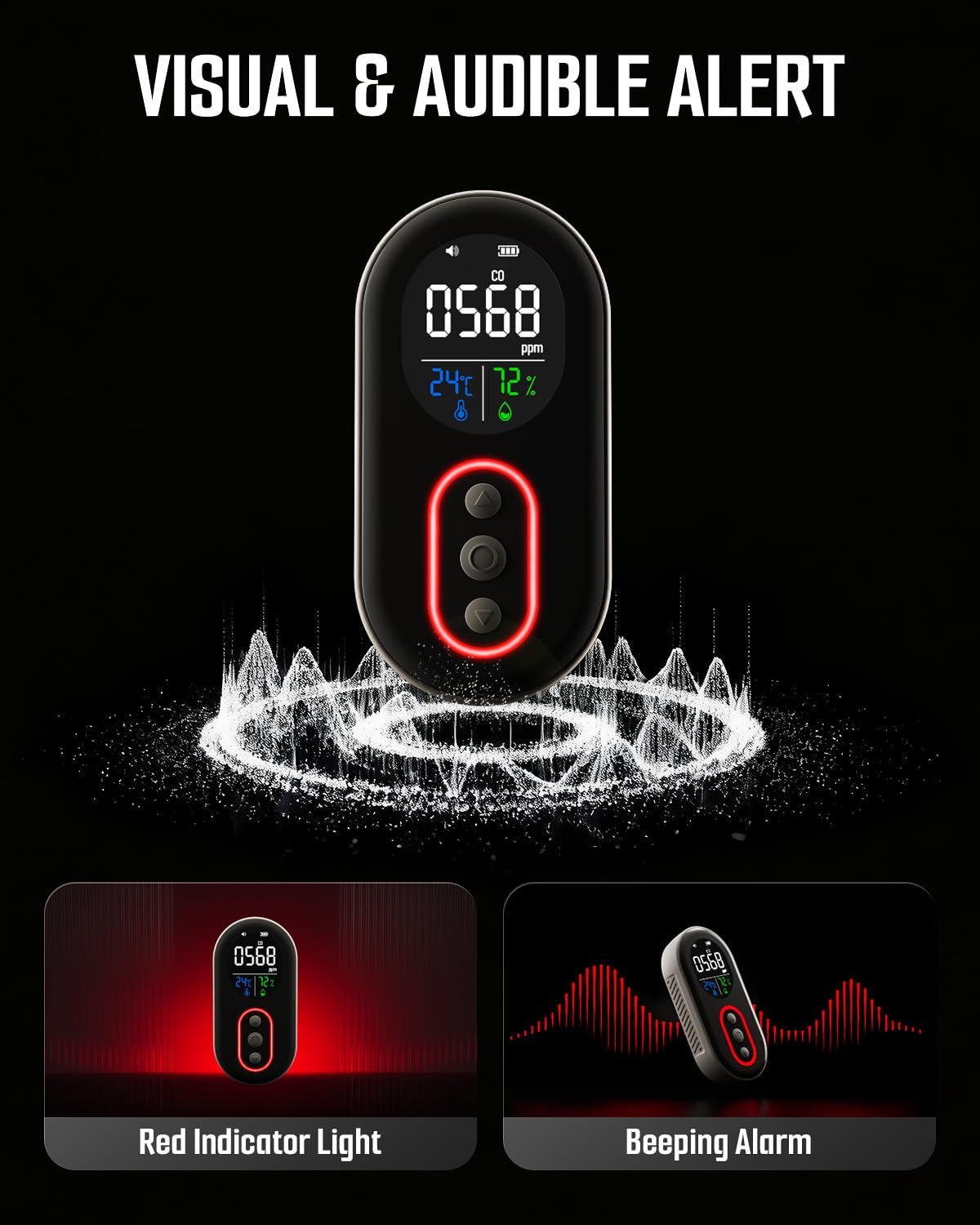GasDoc DS-399PRO alarm LED marks alert level for quick recognition.
