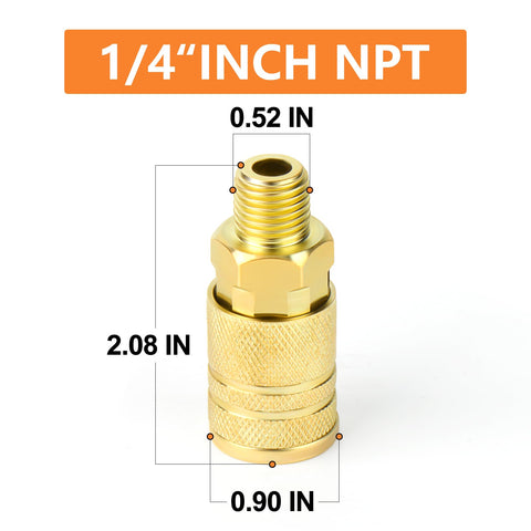 Gasher quarter-inch male industrial coupler side view emphasizes compact profile for tight spaces.
