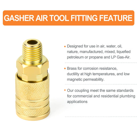 Gasher quarter-inch male thread closeup shows precise threading for secure connections.