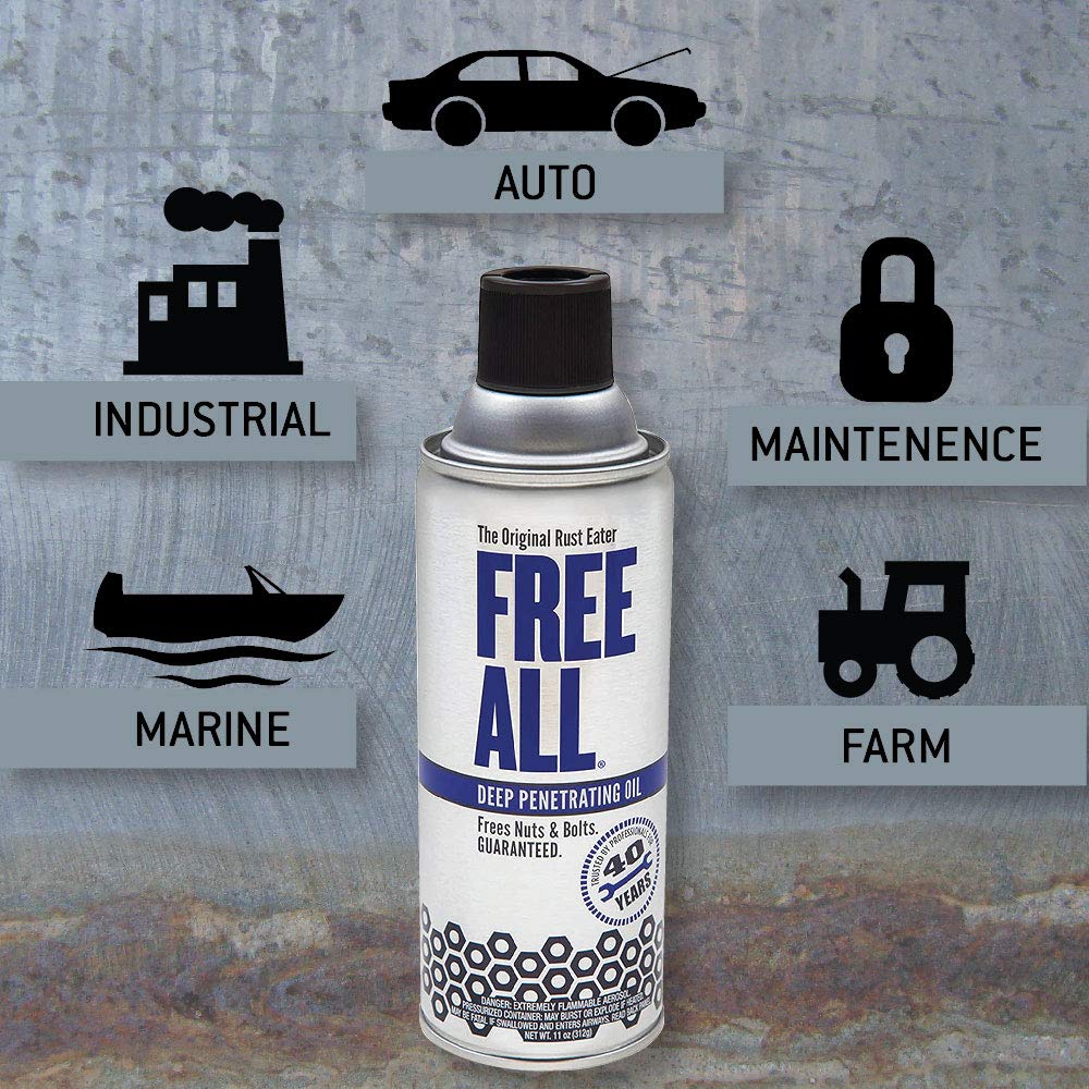 Gasoila Free All rust eater loosens rusty bolts with less force.