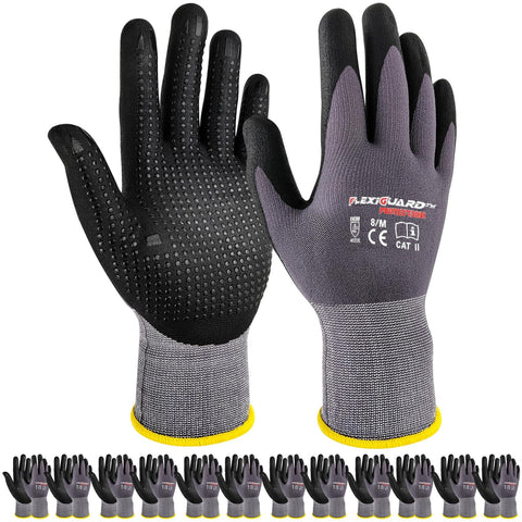 Gasoline safety gloves extra micro-foam nitrile palm dots improve grip in light oils