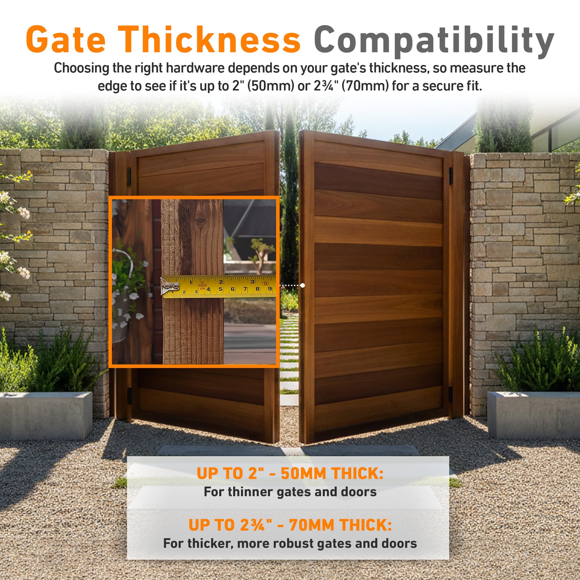 Gatemate lock mounted on metal gate suitable for steel, wood, vinyl gates