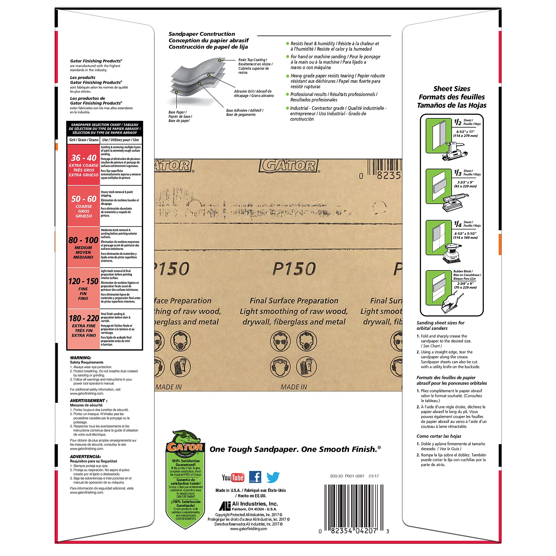 Gator aluminum oxide sandpaper ideal for wood, metal, and fiberglass projects.