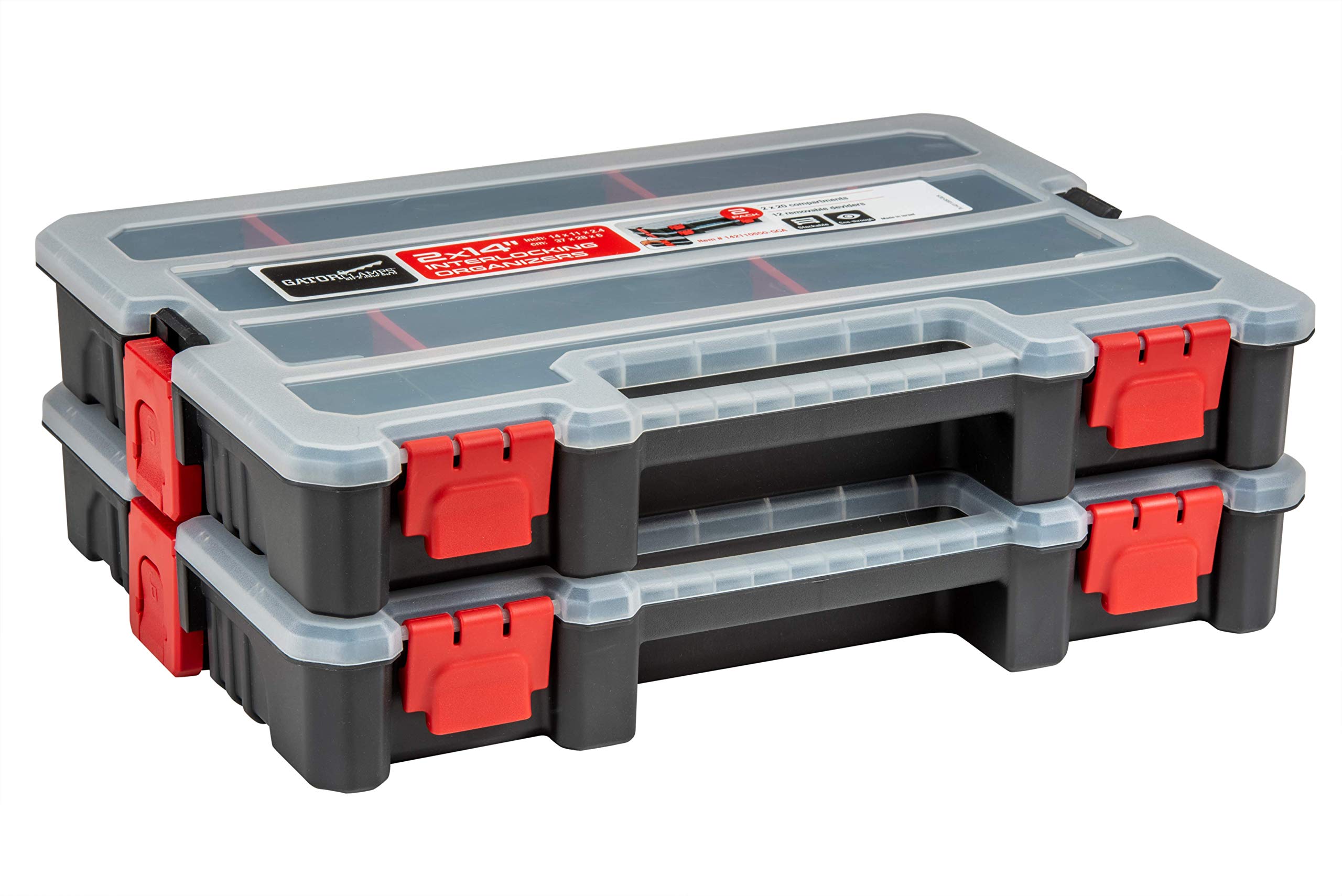 Gator Clamps 2 Pack small parts organizer box, top view, compact storage for screws.