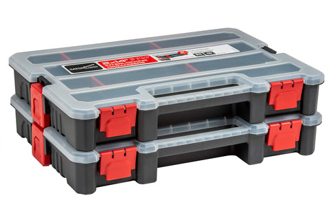 Gator Clamps 2 Pack small parts organizer box, top view, compact storage for screws.
