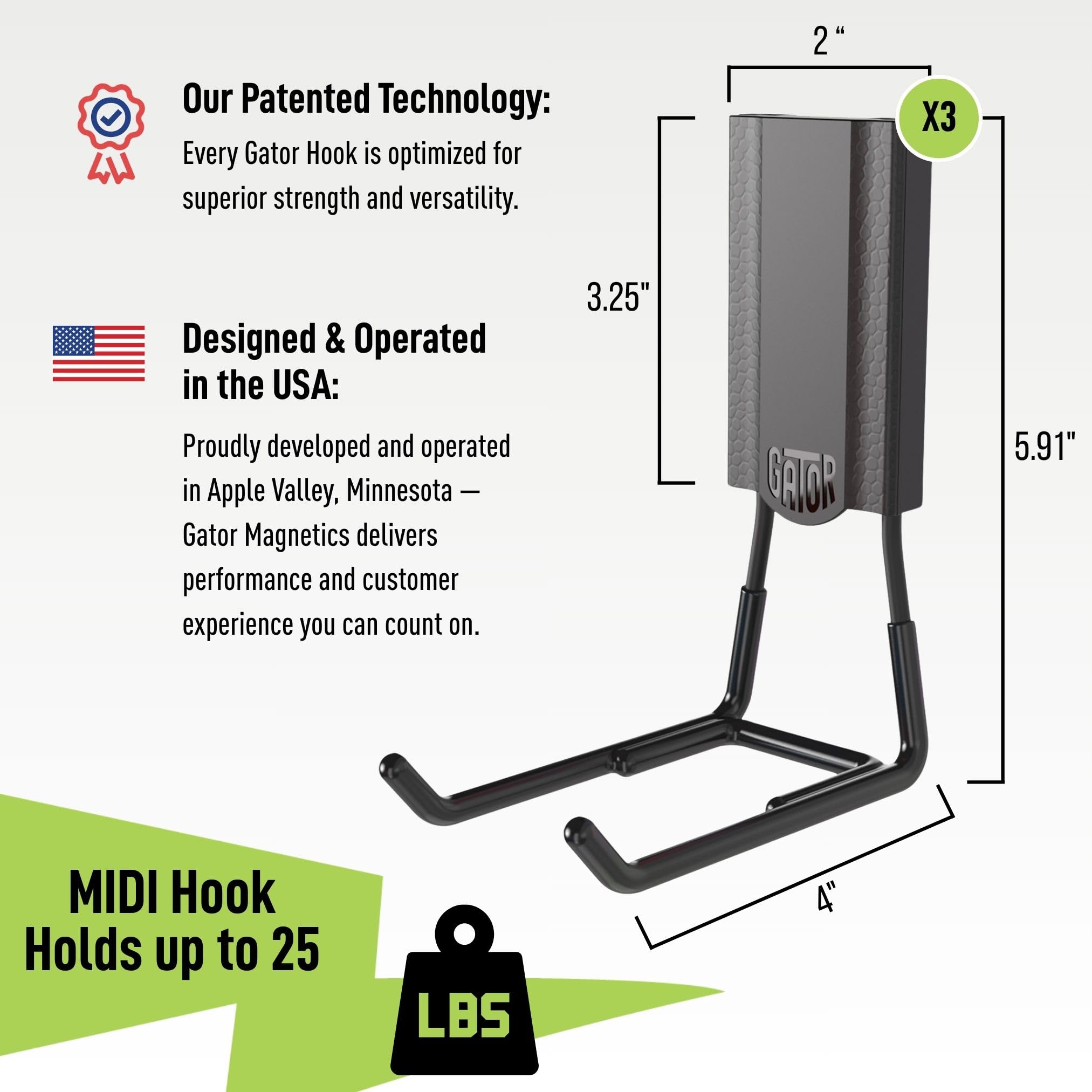 Gator Magnetics MIDI 4-in Open Hooks deliver up to 25 lb hold on steel.