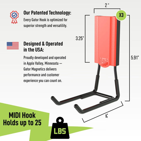 Close-up of lever-release on Gator Magnetics MIDI hook for easy repositioning