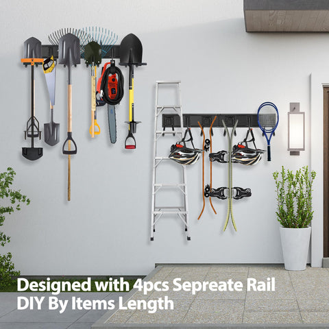 Gatsowm rails and hooks with 4 rails and 12 hooks for versatile storage.