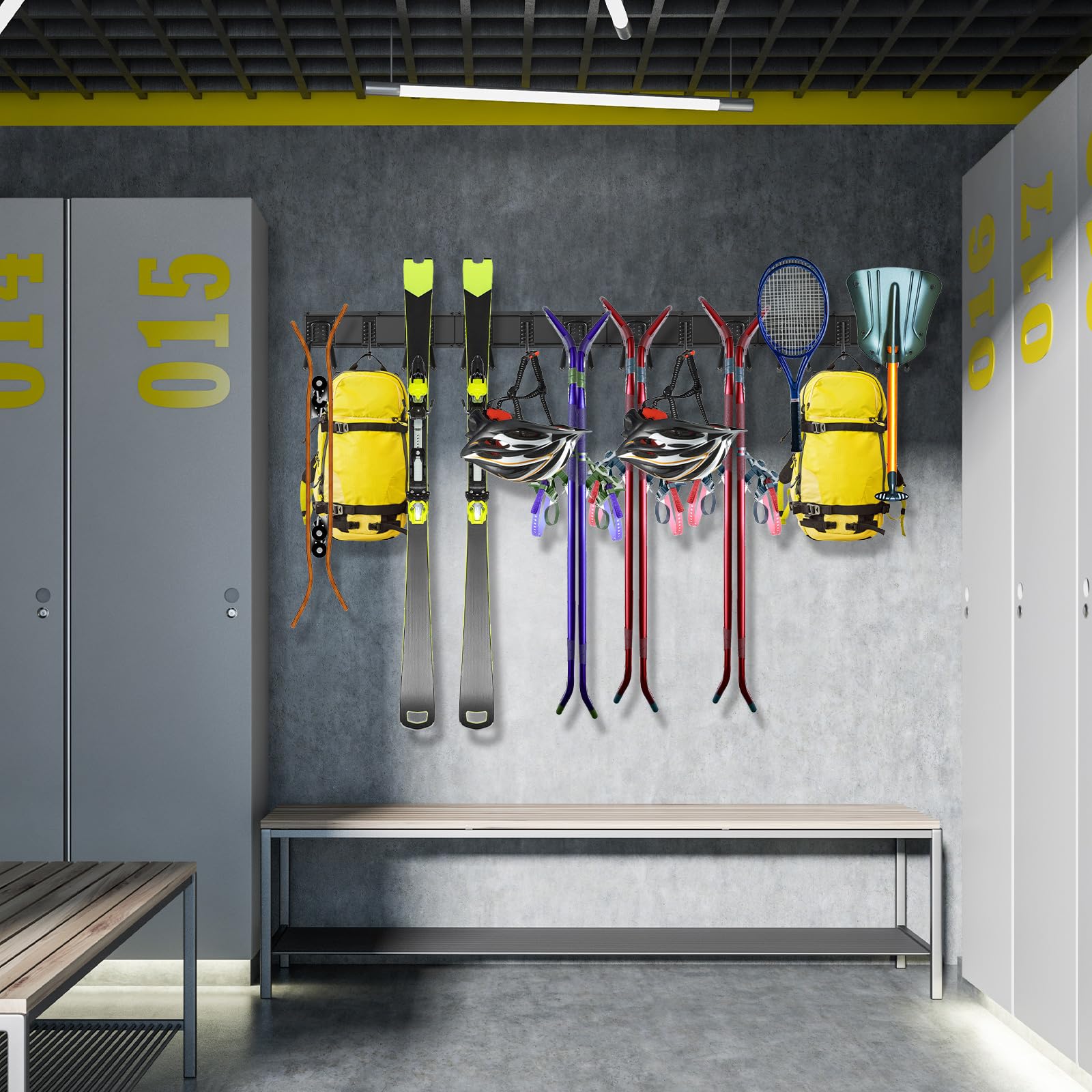 Gatsowm space-saving garage organization frees floor space.