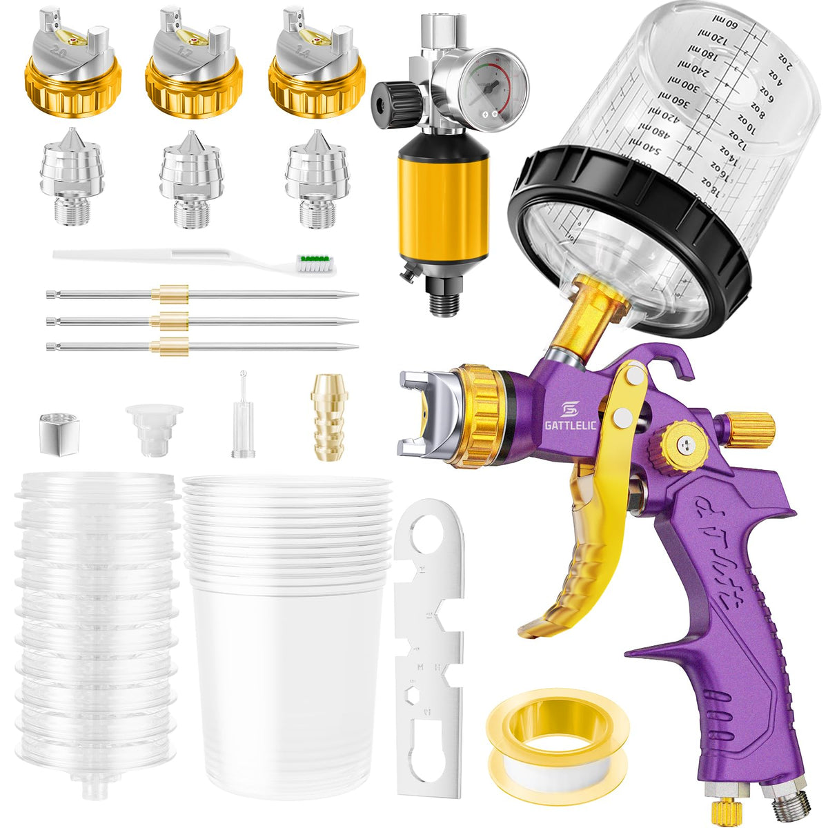 GATTLELIC HVLP spray gun with 1-4mm nozzle for precise topcoat finishes.
