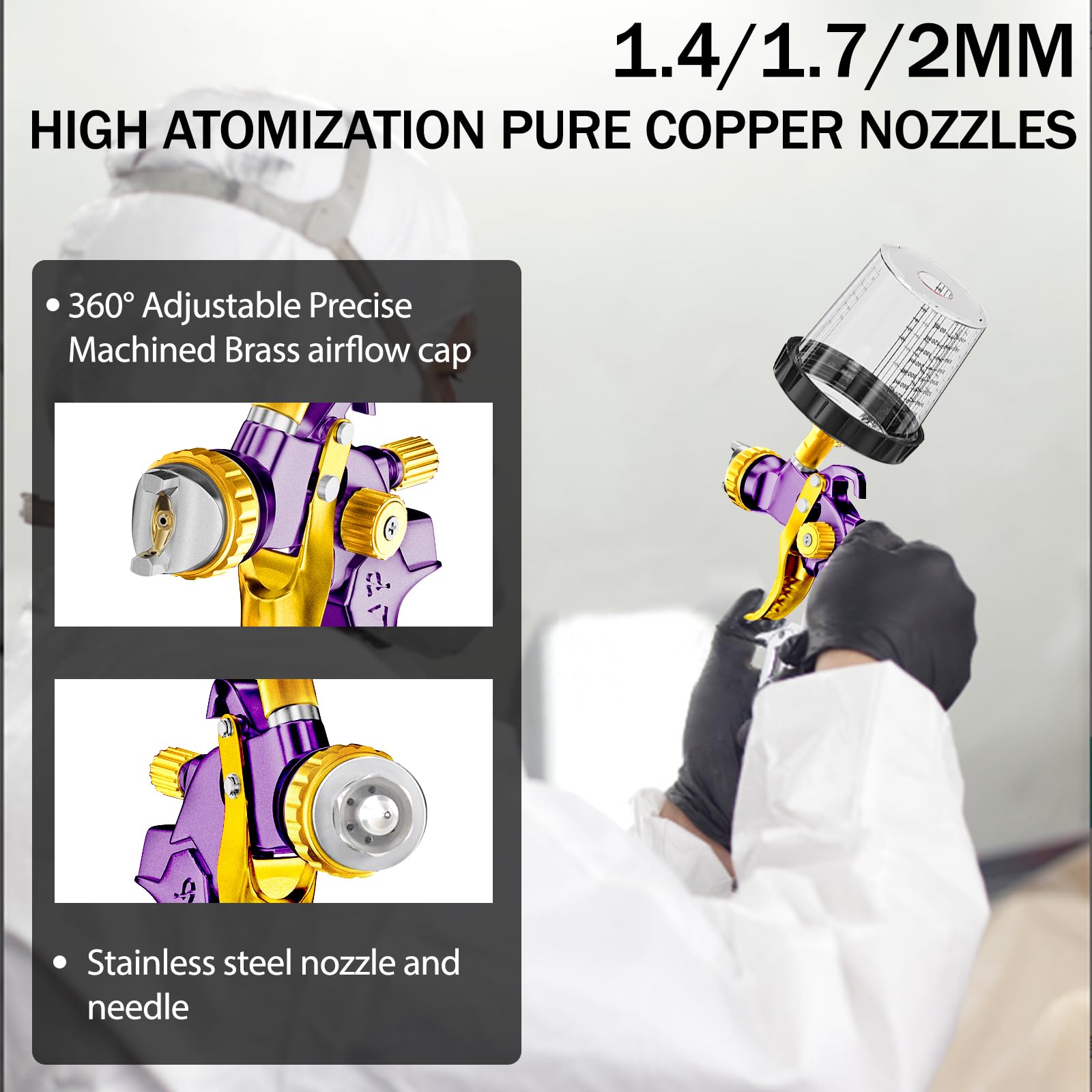 GATTLELIC spray gun with 1-7mm nozzle for primers and mid-viscosity coatings.
