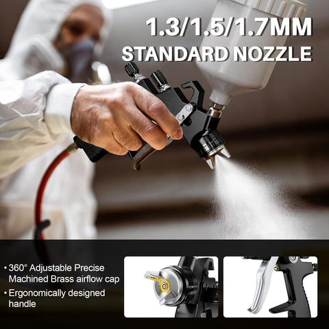 GATTLELIC LVLP spray gun nozzles set with 1.3/1.5/1.7mm options for versatile coatings.