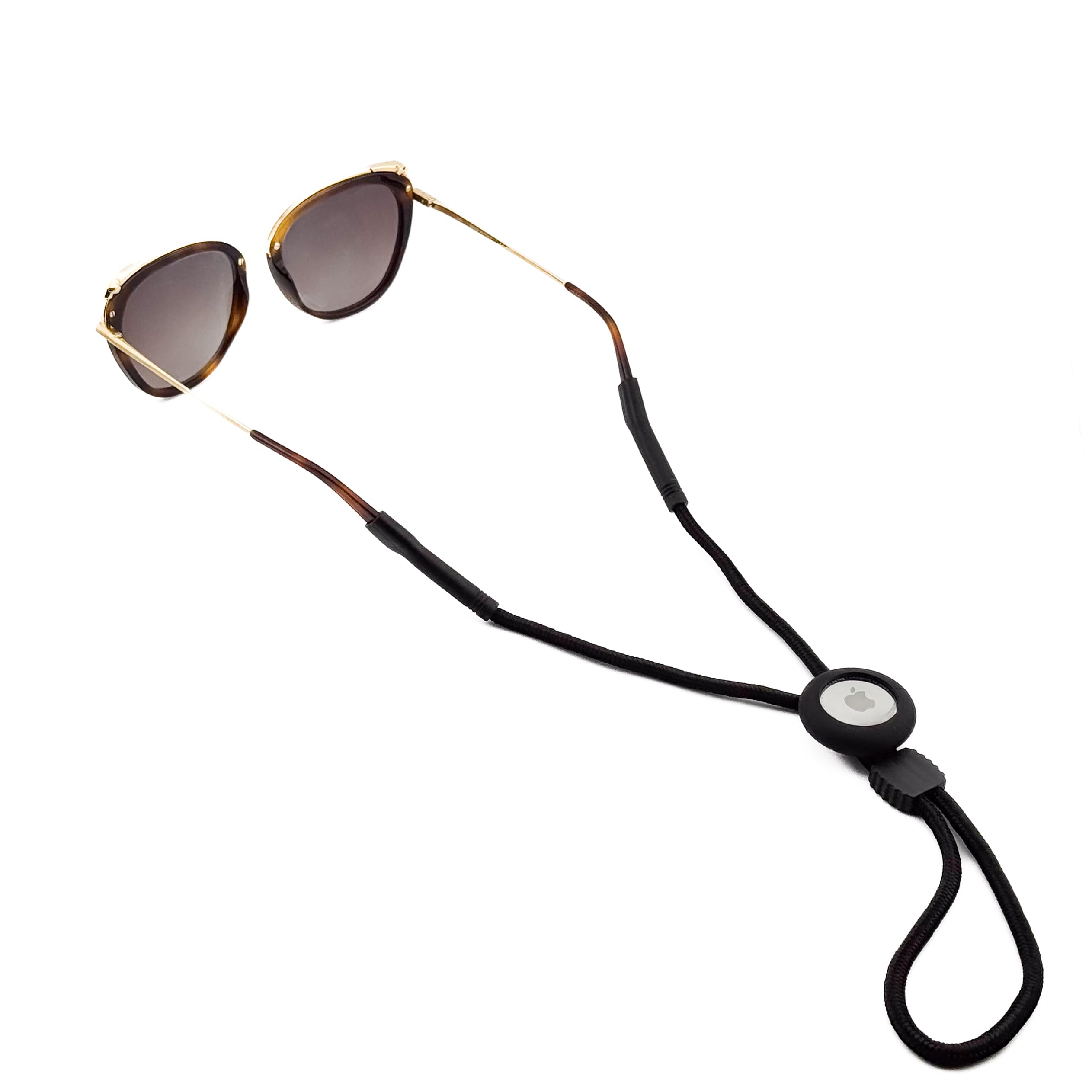 GATYZGEAR eyeglass lanyard with AirTag holder closeup showing tracking compatibility