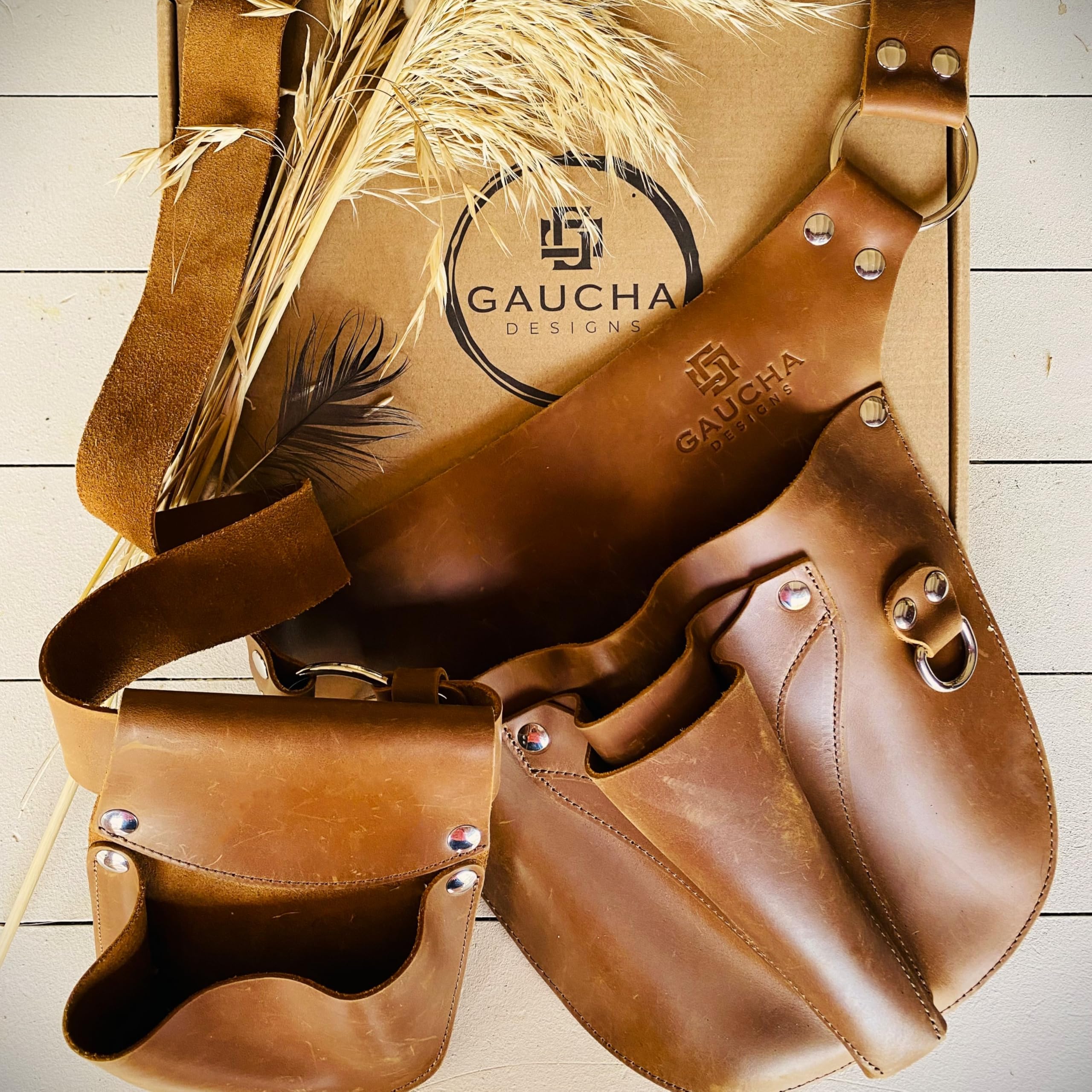 Gaucha Designs Leather Tool Belt rake or hammer holder keeps essentials handy.
