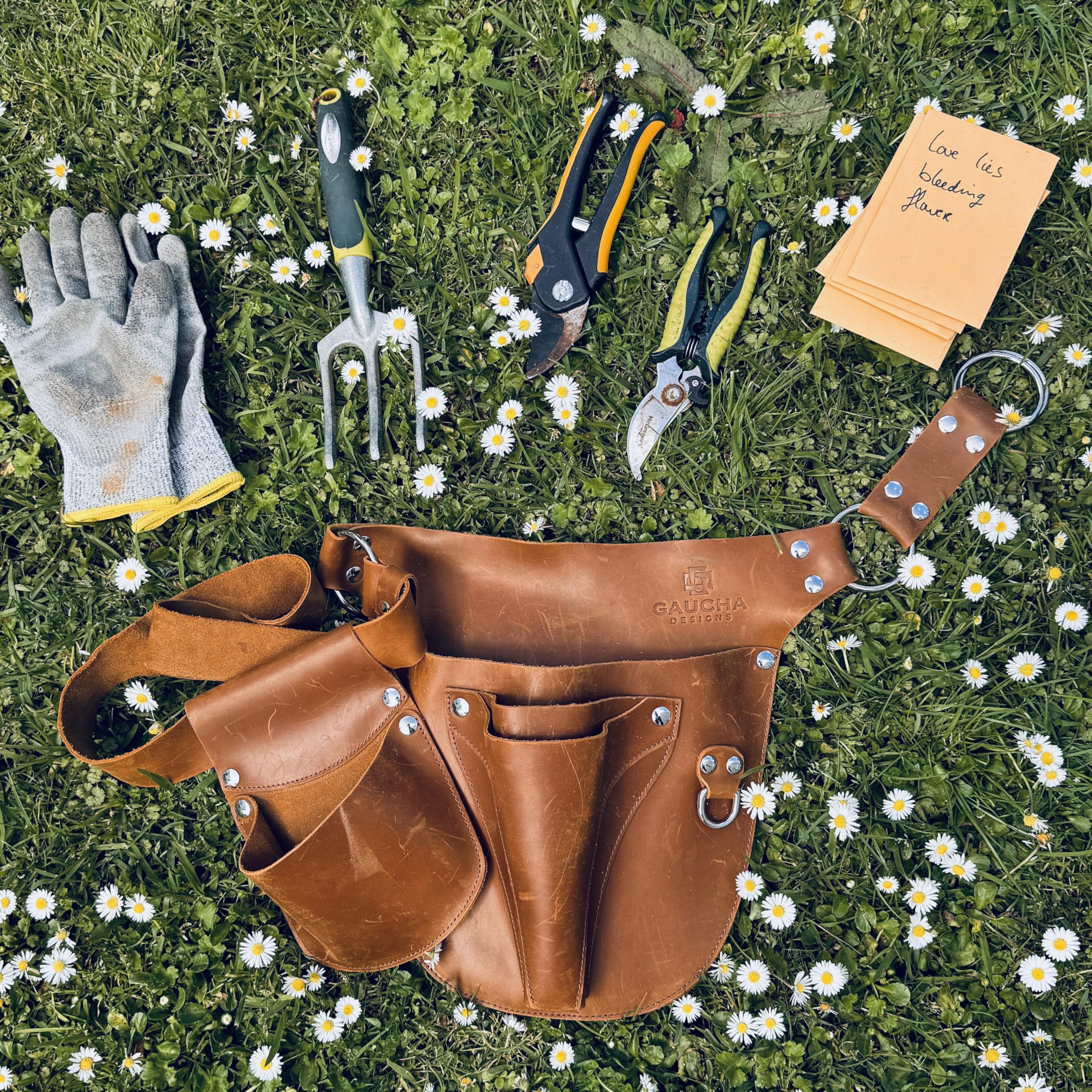 Gaucha Designs Leather Tool Belt side view with a durable strap.