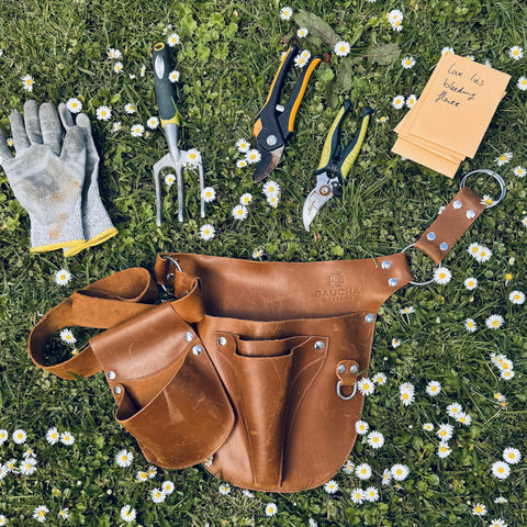 Gaucha Designs Leather Tool Belt side view with a durable strap.