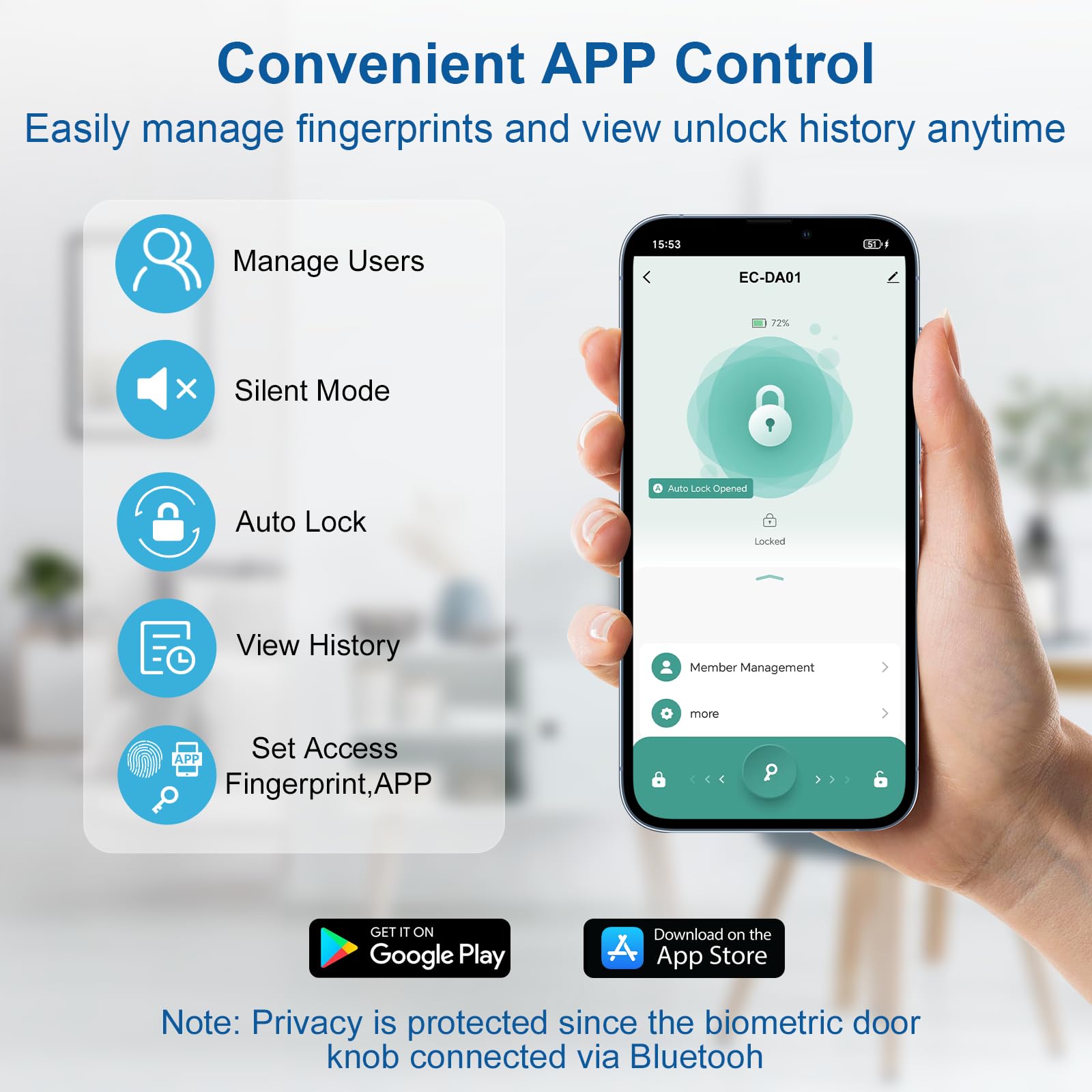 Gavdhe app control interface on smartphone enabling remote access and monitoring.