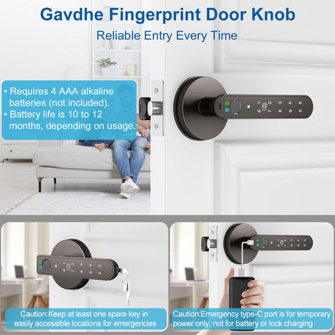 Gavdhe door lock battery status indicates long life with low-battery alerts