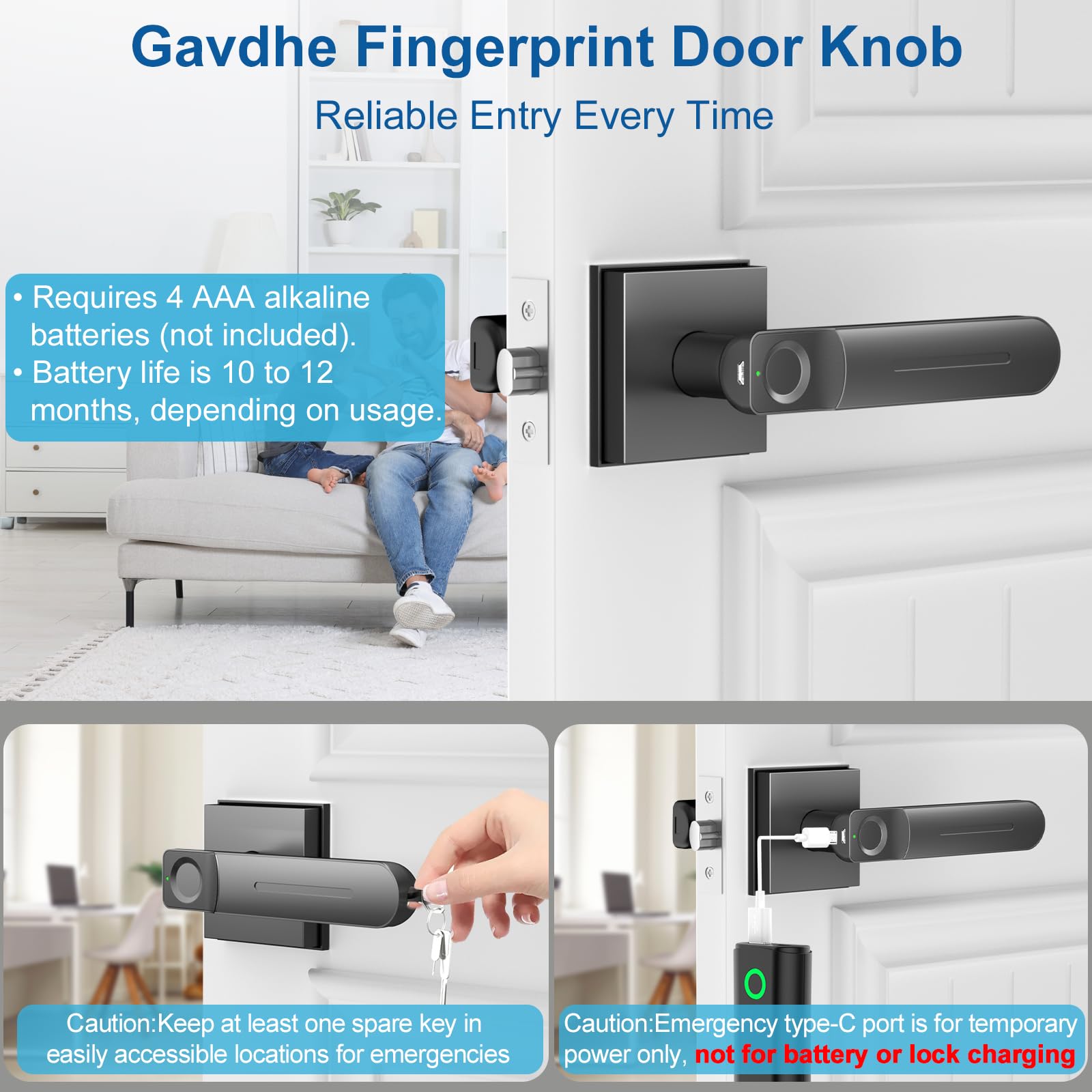Gavdhe emergency USB port for temporary power when batteries are low.