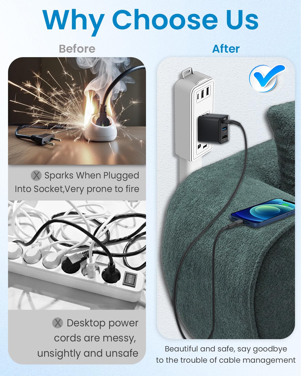 GaWear Wall plug extension in use, saving wall space and improving access