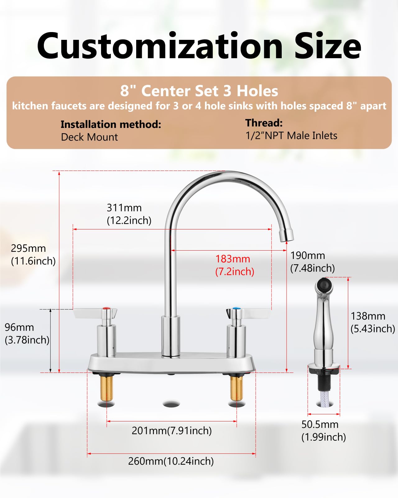GBBNE 3-4 hole deck-mount compatibility for versatile installation