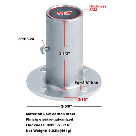 GBGS 1-5/8 inch post base for reliable concrete mounting.