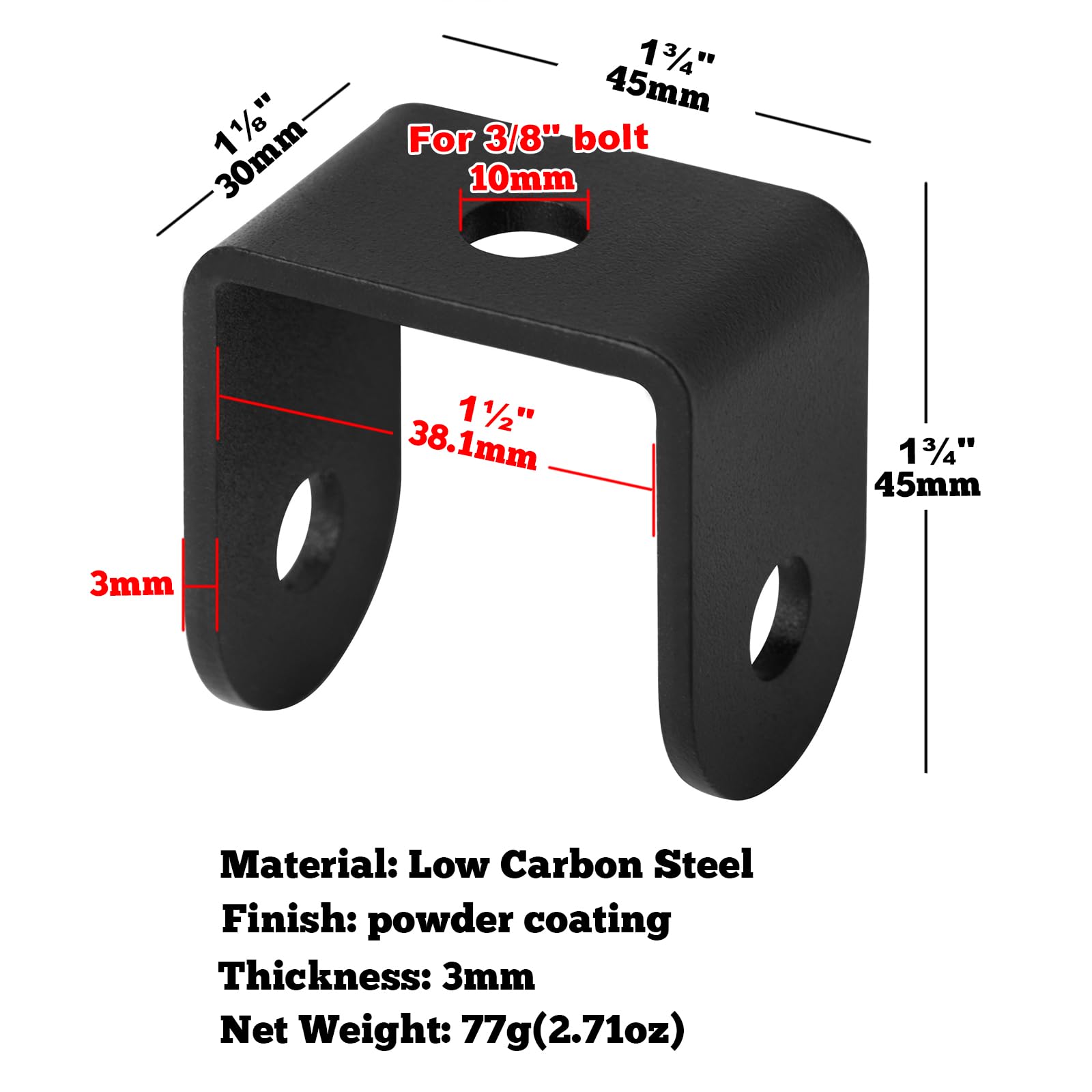 GBGS U bracket showing base and overall dimensions for 2x2 posts