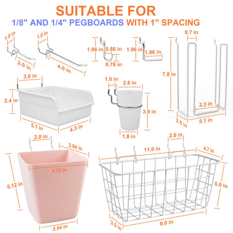 G.CORE pegboard medium bins and cups in white-pink setup
